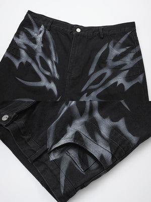Schwarze Baggy Jeans mit Tribal-Print – Detail-Collage: Print vorne, Tasche | XoKool