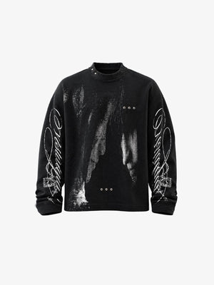 Black Waffle Knit Mock Neck Long Sleeve Top – Black, front view | XoKool
