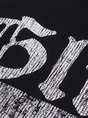 Waffle long sleeve graphic tee – lettering close-up | XoKool