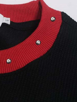 Waffle long sleeve graphic tee – red studded collar close-up | XoKool