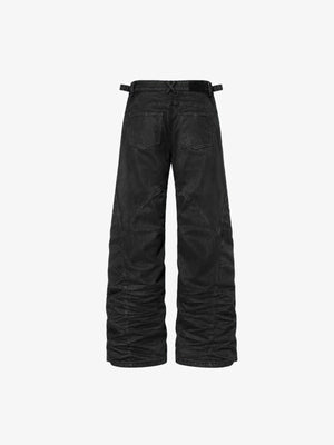 Black Waxed Jeans with Biker Panels – back view flat | XoKool