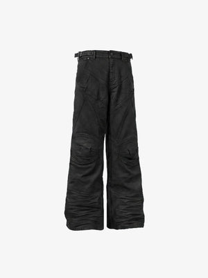 Black Waxed Jeans with Biker Panels – front view flat | XoKool