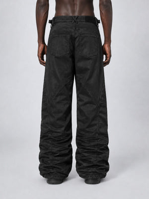 Black Waxed Jeans with Biker Panels – on model, back | XoKool