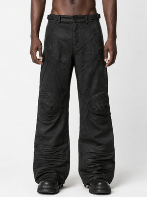 Black Waxed Jeans with Biker Panels – on model, front | XoKool