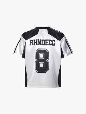 Camiseta de fútbol retro en blanco y negro con número 8 – parte trasera en plano | XoKool