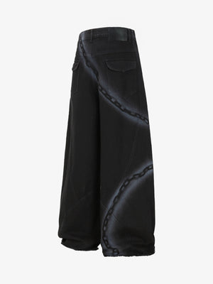 Black chain print jeans – flat back 3/4 | XoKool