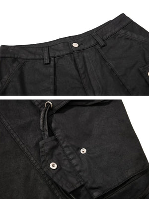 Black drawstring cargo shorts – waistband and pocket close-up | XoKool