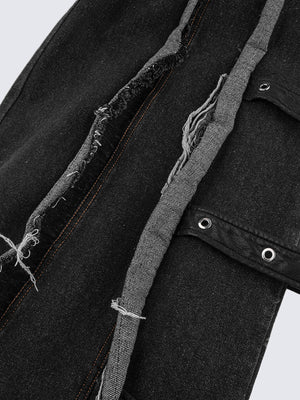 Black frayed jeans – eyelet tab & strip close-up | XoKool