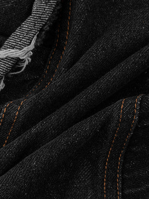 Black Wide Leg Jeans with Frayed Strips – stitching close-up | XoKool