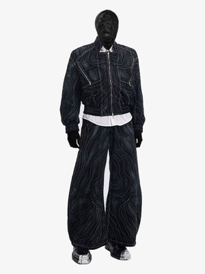 Contour line wide leg jeans – on mannequin with matching jacket and mask | XoKool