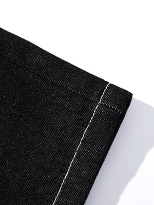 Jorts negros de pierna ancha – detalle de costuras del dobladillo | XoKool