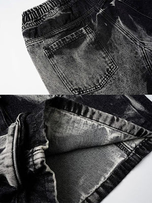 Jeansshorts mit Tunnelzug – Schwarz Bleach Wash, Gesäßtasche und Innenseite im Detail | XoKool