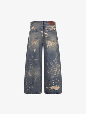 Jeans decolorados con grafiti – parte trasera en plano | XoKool
