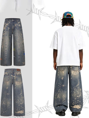 Jeans decolorados con grafiti – frente y espalda en plano y espalda en modelo | XoKool