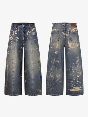 Jeans decolorados con grafiti – frente y espalda en plano | XoKool