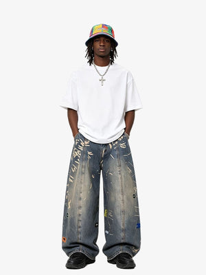 Bleached graffiti jeans – on model, front | XoKool
