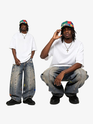 Bleached graffiti jeans – on model, two poses | XoKool