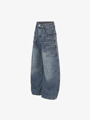 Studded strap barrel jeans – side flat | XoKool