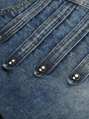 Studded strap barrel jeans – strap tabs with studs close-up | XoKool