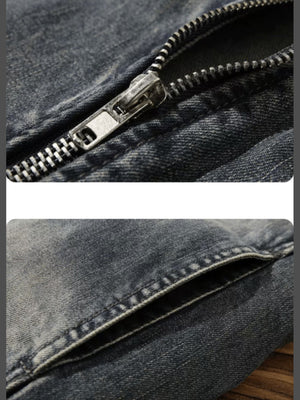 Denim moto jacket – zip pocket and slit pocket close-ups | XoKool
