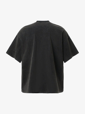 Slogan T-Shirt mit Stehkragen und rotem Distressed Print – Washed Black, Rückseite | XoKool