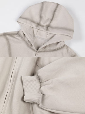 Panel zip up hoodie – Beige, hood and cuff close-up | XoKool