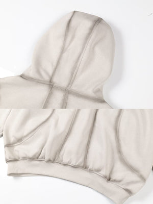 Panel zip up hoodie – Beige, hood and hem close-up | XoKool