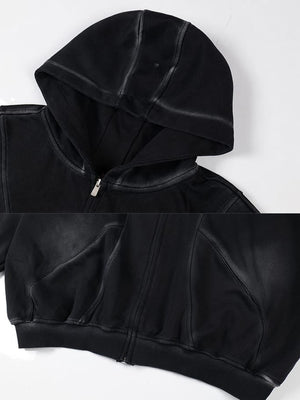 Panel zip up hoodie – Black, hood and pocket close-up | XoKool