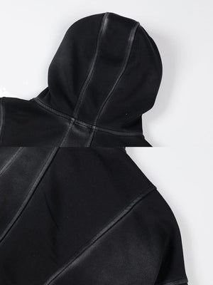 Panel zip up hoodie – Black, hood seam close-up | XoKool