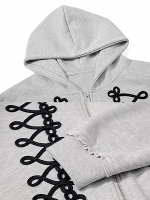 Cord loop zip up hoodie – hood and loop detail close-up | XoKool