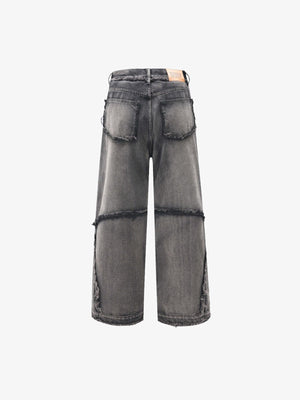 Braune Fransen-Jeans mit offenen Nähten – Rückseite flach | XoKool