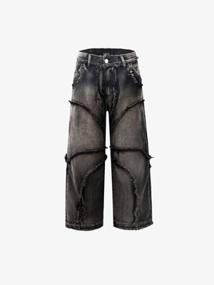 Brown Frayed Jeans with Raw Edge Seams – flat front | XoKool