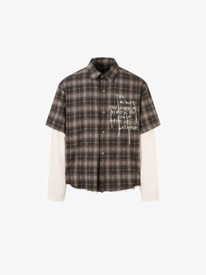 Brown Plaid Shirt with Layered Long Sleeves – flat front | XoKool
