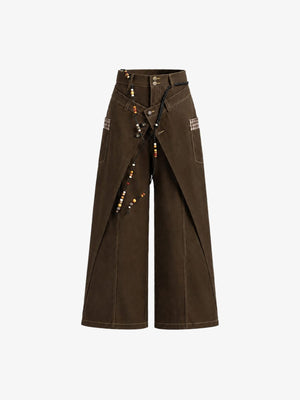 Braune Wide Leg Hose mit Wickel-Frontpanel – Braun, Vorderseite flach | XoKool