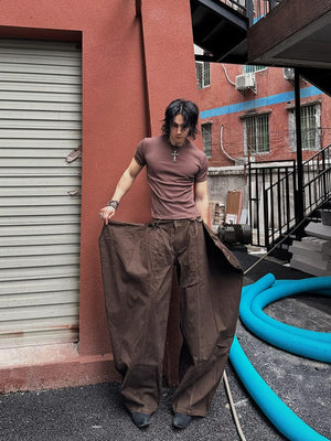Wide leg pants – Brown, model showing width | XoKool