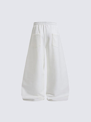 Wide Leg Jogginghose mit Pinselstrich-Print – Weiß, Rückansicht flach | XoKool