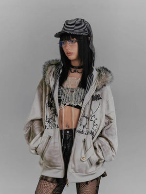 Zip Hoodie mit Hasenohren und Kunstfellbesatz – am Model, vorne | XoKool