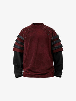 Burgundy Layered Longsleeve mit Kunstleder-Riemen – Burgunderrot, Vorderseite flach | XoKool