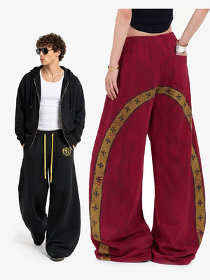 Burgundy Sweatpants with Back Arch Graphic – on models, Black front and Red back | XoKool