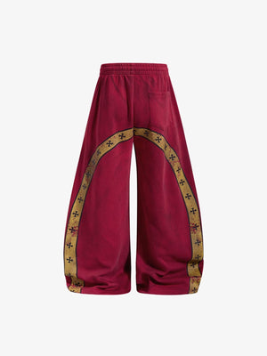 Burgundy Sweatpants with Back Arch Graphic – Red, back flat | XoKool