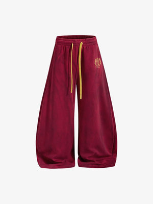 Burgundy Sweatpants with Back Arch Graphic – Red, front flat | XoKool