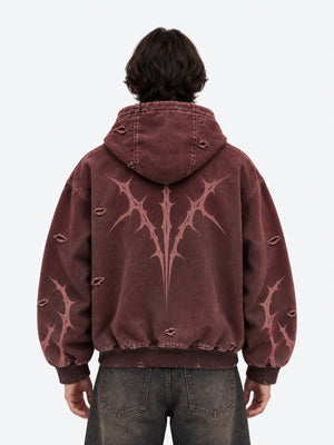 Thorn print zip up hoodie – on model, back | XoKool