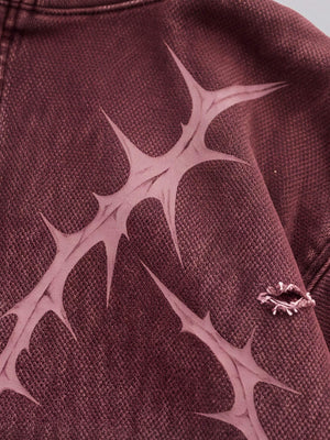 Thorn print zip up hoodie – thorn print close-up | XoKool