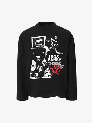 Butterfly Collage Heather Grey Long Sleeve T-Shirt – Black, front view | XoKool