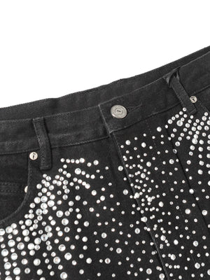 Schwarze Strass-Shorts – Detail Bund und Strass | XoKool
