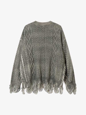 Cable Knit Cardigan Damaged Dirty Dyed Sweater - thumbnail 4