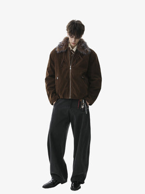 Vintage Drawstring Design Fur Collar Padded Jacket - thumbnail 6