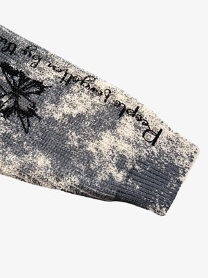 Ink-Splashed Butterfly Jacquard Zip Knit Sweater - thumbnail 9