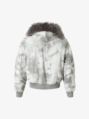 Vintage Tie-Dye Detachable Fur Collar Hooded Bomber Jacket - thumbnail 2