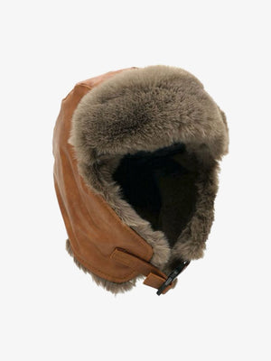 Vintage Distressed Leather Plush Trapper Hat - thumbnail 5